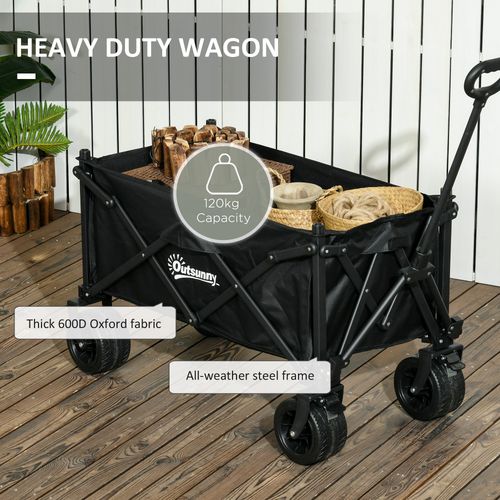 Foldable Garden Cart, Outdoor Utility Wagon with Carry Bag, Black