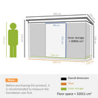 9ft x 4ft Metal Garden Shed, Outdoor Tool House with Foundation Kit, Ventilations and Double Doors, Dark Grey