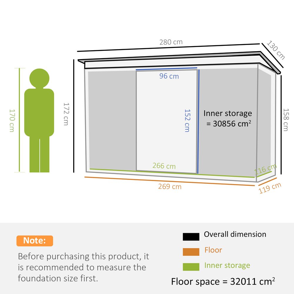 9ft x 4ft Metal Garden Shed, Outdoor Tool House with Foundation Kit, Ventilations and Double Doors, Dark Grey