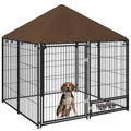 Outdoor Dog House Kennel: Canopy Top, Secure Lock, and Rotating Bowl Holder
