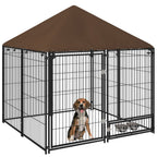 Outdoor Dog House Kennel: Canopy Top, Secure Lock, and Rotating Bowl Holder