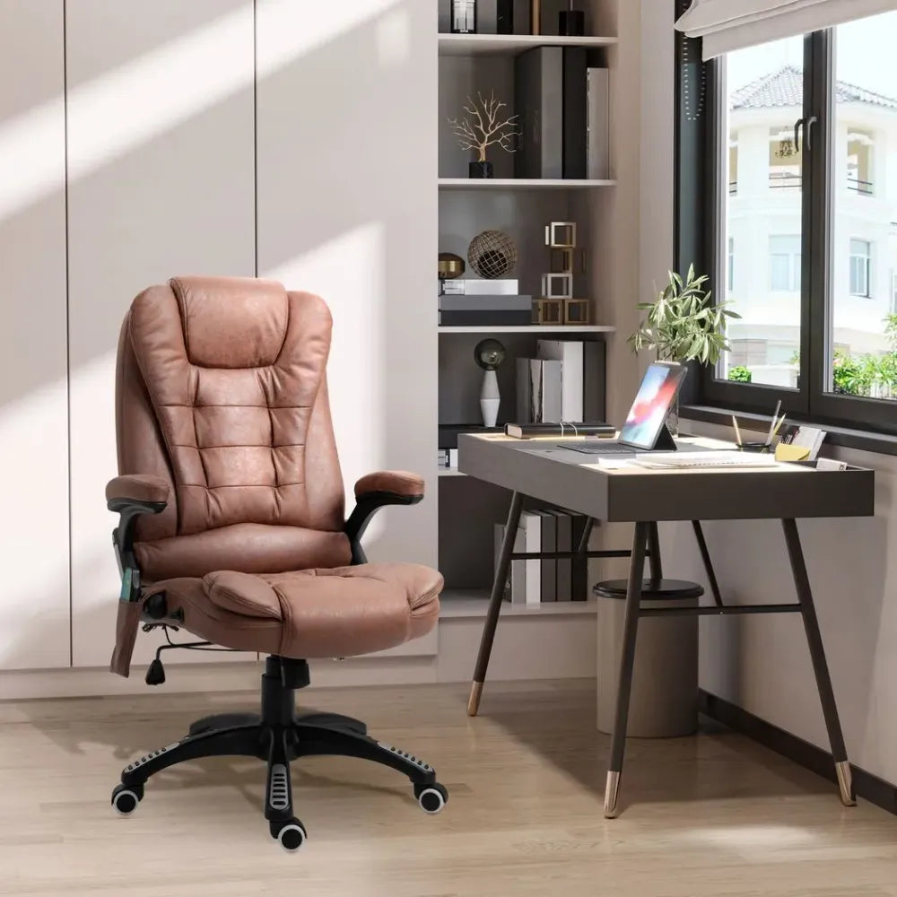 Reclining Chair w/ Heating Massage Points Relaxing Headrest Brown - Executive
