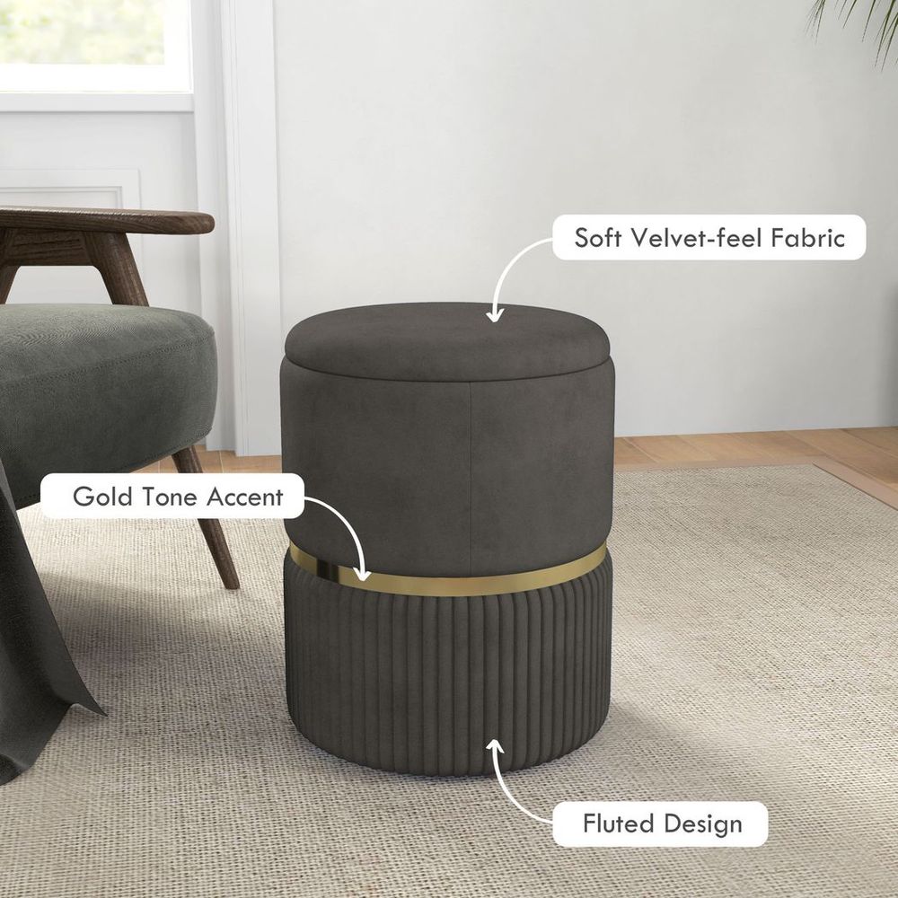 Round Pouffe, Storage Footstool with Cushioned Top, Hidden Space with Multifunctional Detail