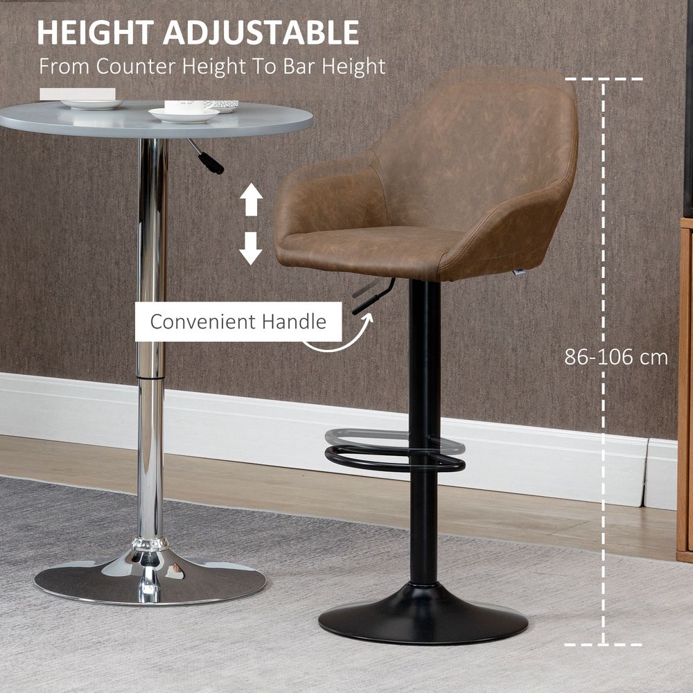 Swivel Barstools: Set of 2, PU Leather, Steel Brown