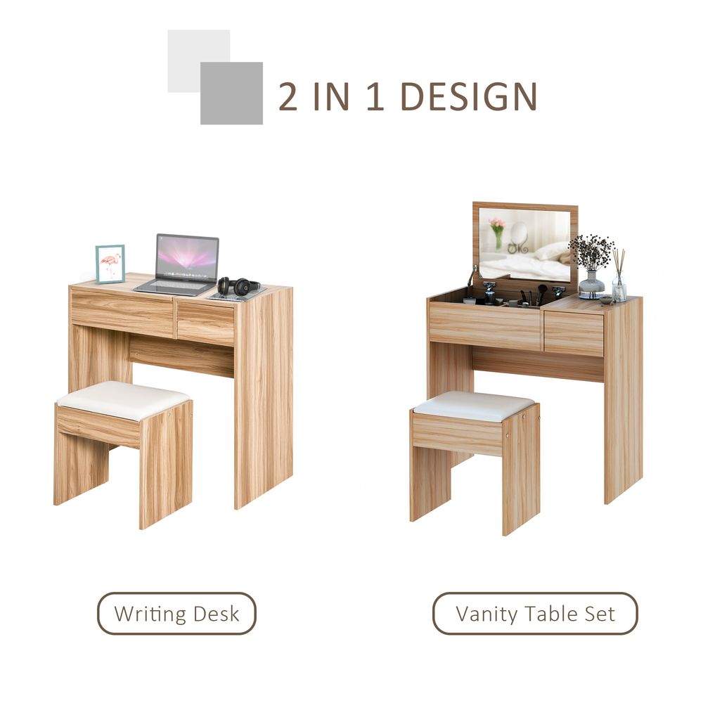 Dressing Table Set with Padded Stool - Stylish, Multi-Purpose, Mirror, Storage, Comfortable