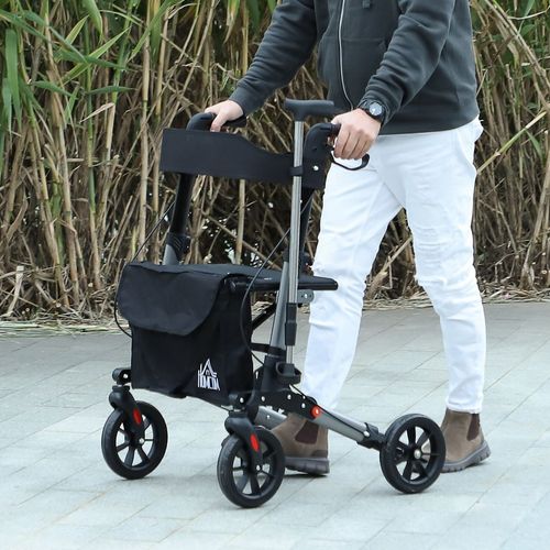 4 Wheel Rollator Walker, Adjustable Mobility Walker with Bag, Silver