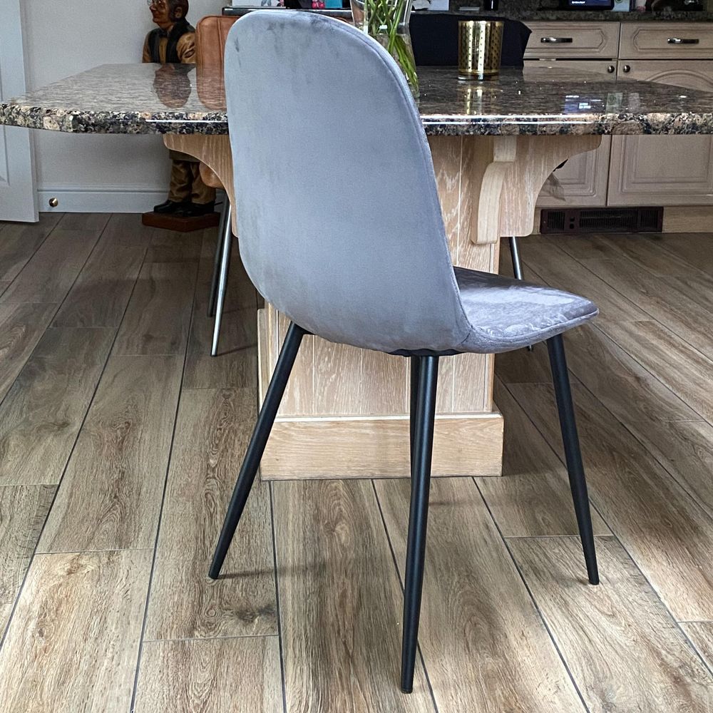 Velvet Grey Chair with Stylish Black Metal Legs