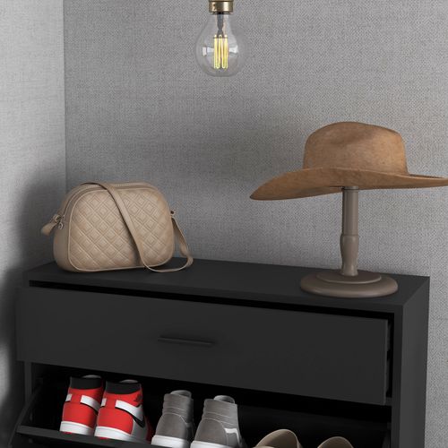 3-Drawer Shoe Cabinet with Adjustable Shelf for 12 Pairs of Shoes, Narrow Shoe Storage Cabinet with 2 Flip Doors for Hallway, Entryway, Black