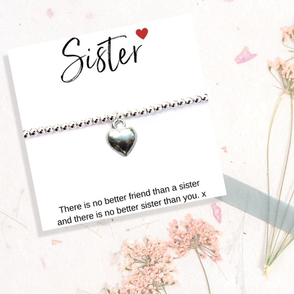 Silver Stretch Beaded Bracelet+Message Card - Gift for Sisters
