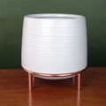 Elegant White Ceramic Planter w/ Metal Stand - Stylish Design!