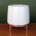 Elegant White Ceramic Planter w/ Metal Stand - Stylish Design!