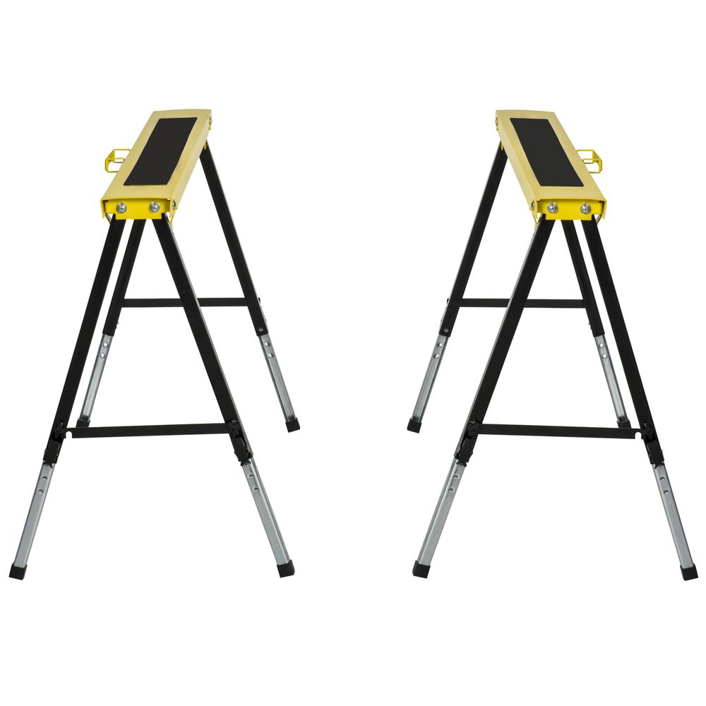 2PCS Saw Horse Twin Pack Folding Workbench Adjustable Metal Trestle Stands with Non-Slip EVA Surface for Sawing Work Max Load 100kg