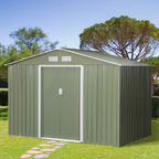 9 x 6FT Garden Metal Storage Shed Tool Box Foundation Vent & Doors Green