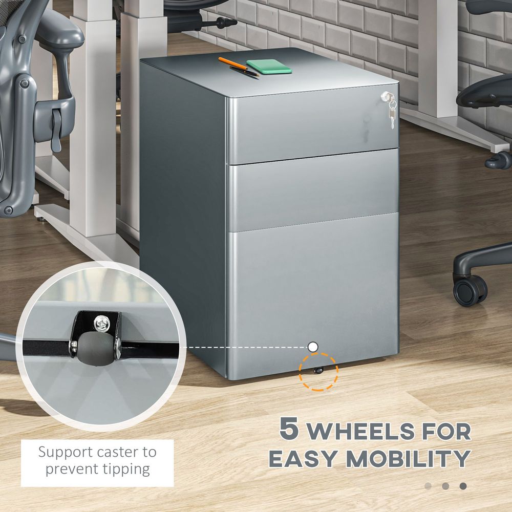 3 Drawer Metal Filing Cabinet - Lockable, Compact, Grey - Quality Storage Solution