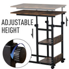 Industrial Mobile Sofa Side Table C-Shaped Rolling Couch Table with 3-Tier Storage Shelving Four Lockable Wheels Steel Frame - Brown