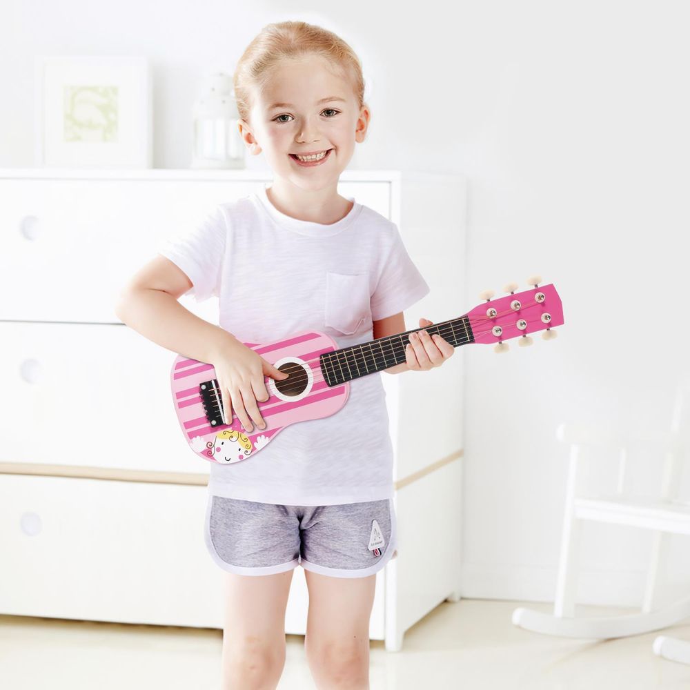 Wooden Pink Striped Guitar - Pretend Play Music Toy for Children - Ages 3+. & Interactive Gift for Kids!