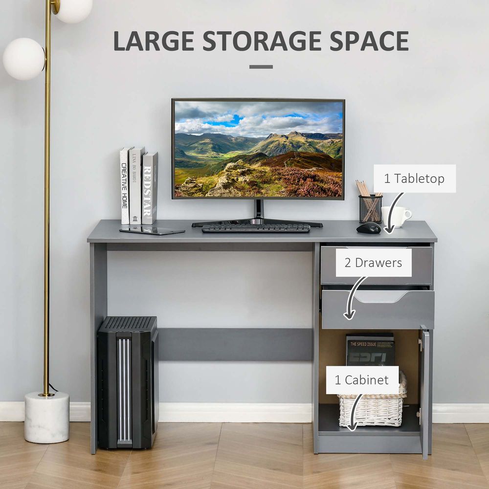 Grey Computer Desk: Workstation with Drawers - Efficient