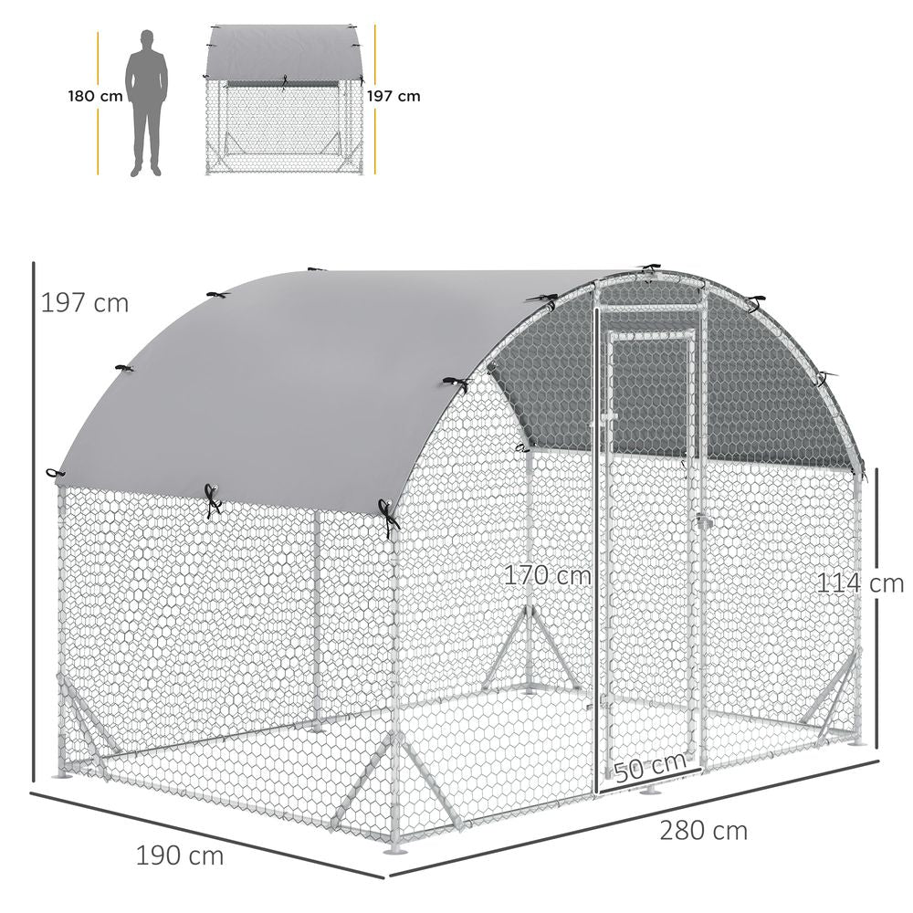 Walk In Chicken Run Galvanised Chicken Coop Hen Poultry House Cage Rabbit Hutch Pet Playpen Garden with Water-Resist Cover, 2.8 x 1.9 x 2m