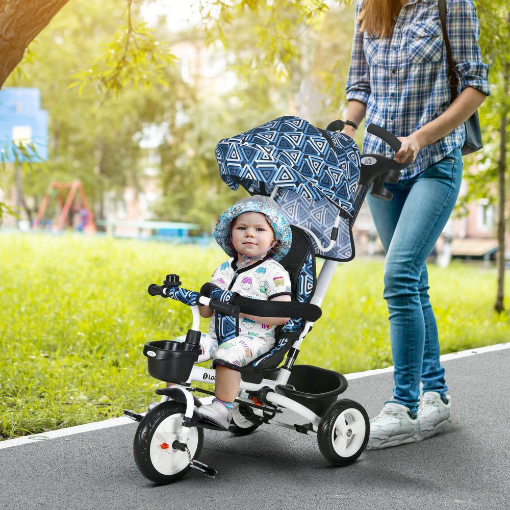 6 in 1 Trike for Toddler 1-5 Years with Parent Handle, Dark Blue
