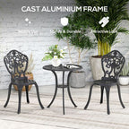 3 PCs Cast Aluminium Bistro Set w/ Parasol Hole for Balcony, Black