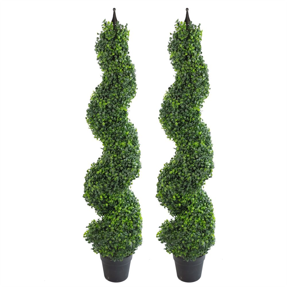 Metal 120cm (4ft) Tall Artificial Boxwood Tower Tree Topiary Spiral Metal Top