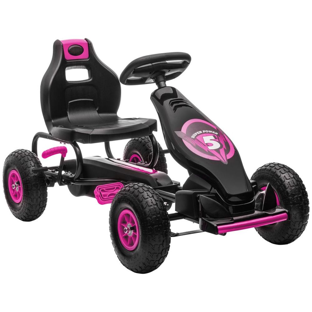 Children Pedal Go Kart, Raving Go Kart with Adjustable Seat, Inflatable Tyres, Shock Aborb, Handbrake, for Ages 5-12 Years - Pink