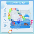 2 Tier Hamster Cage Carrier Habitat Small Animal House with Exercise Wheels Tunnel Tube Water Bottle Dishes House Ladder for Dwarf Mice, Blue