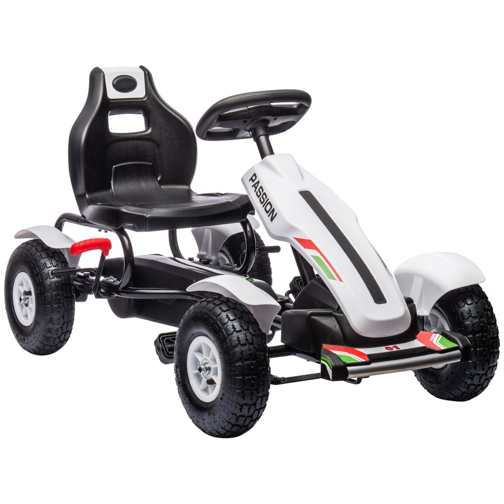 Kids Pedal Go Kart - Adjustable Seat, Inflatable Tyres, Handbrake - White