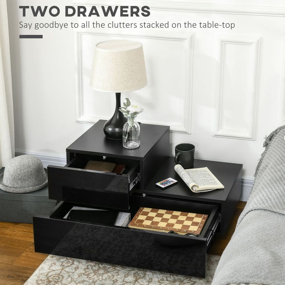 Modern Bedside Table with LED Light - Black