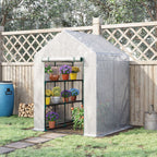 Greenhouse for Outdoor, Gardening 2 Tier Shelf, PE Cover, 143x143x195cm, Green in Green