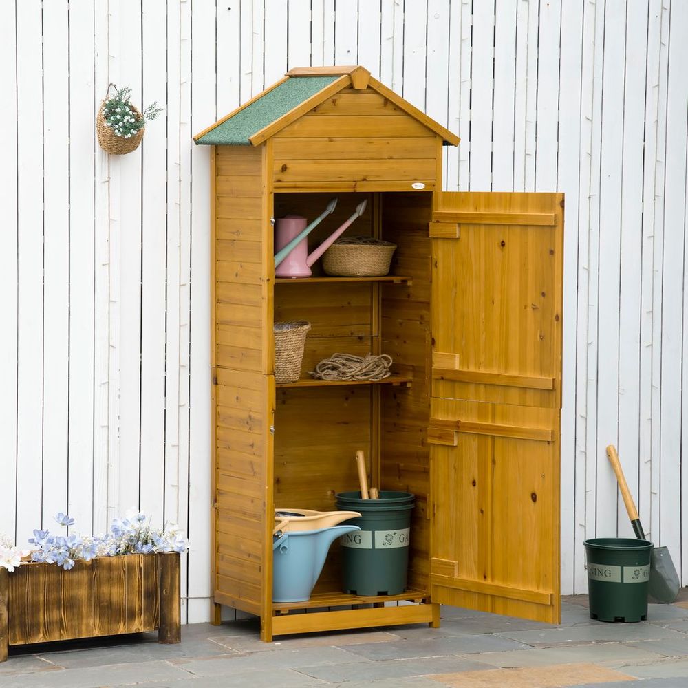 Wooden Garden Storage Shed Tool Cabinet - Lockable Doors, Weather-Resistant - 191.5x79x49cm