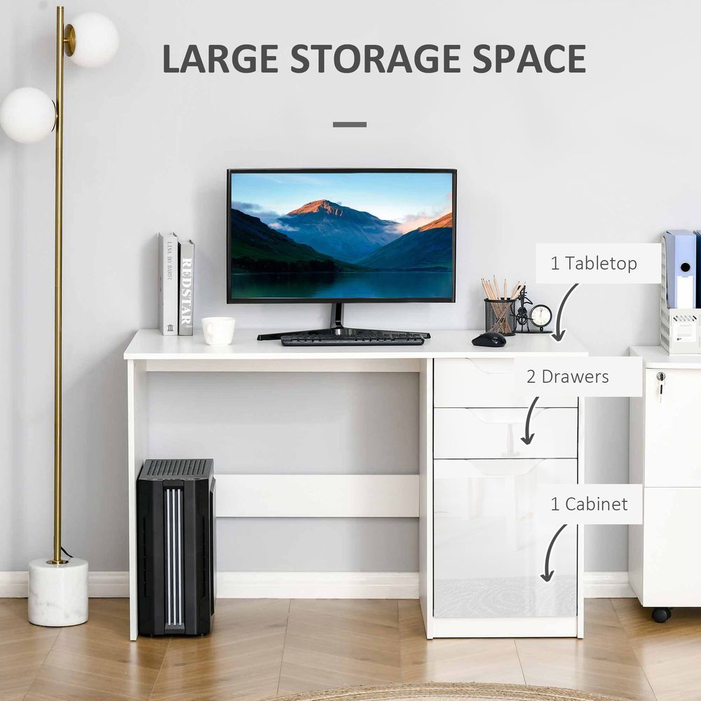 High Gloss White Computer Workstation w/ Drawers - for Home Office