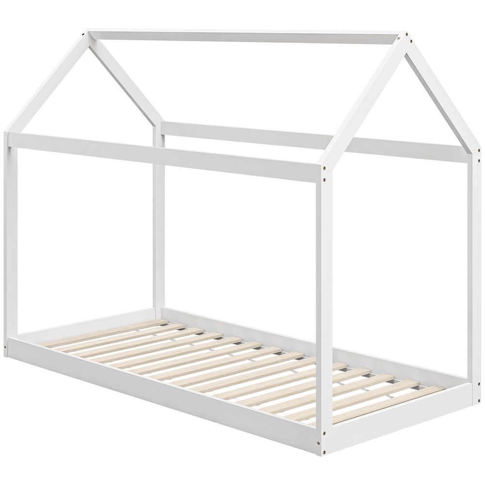 Wooden Single Bed Frame with Tree House Style White