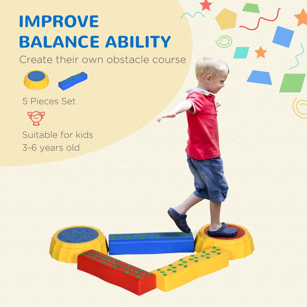 Non-Slip Kids Stepping Stones - Set of 5 - Fun, Safe, and Durable - for Improving Balance and Coordination