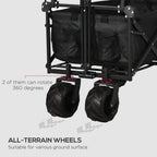 Foldable Trolley Cart w/ 4 Wheels, 2 Compartments, Canopy - Black