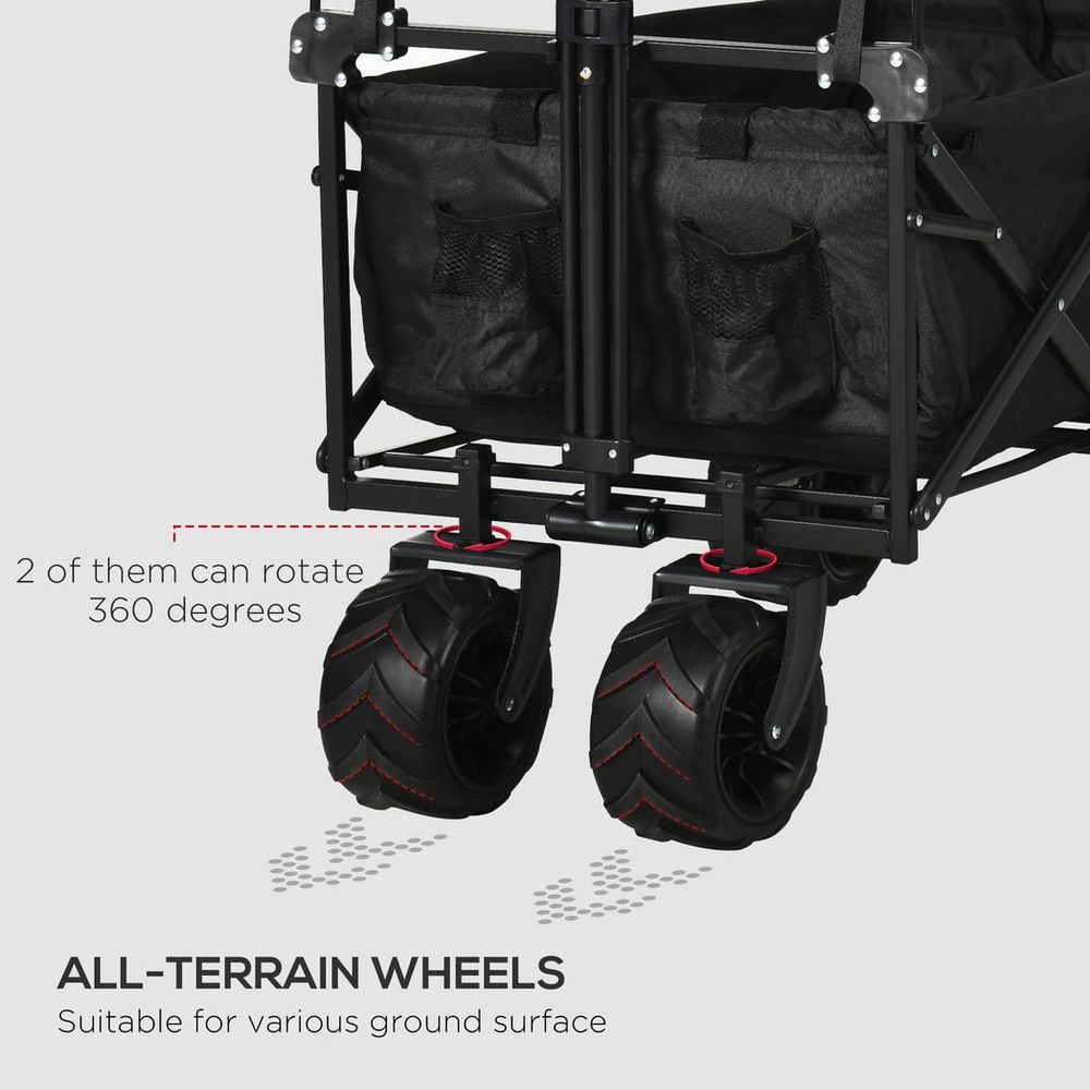 Foldable Trolley Cart w/ 4 Wheels, 2 Compartments, Canopy - Black