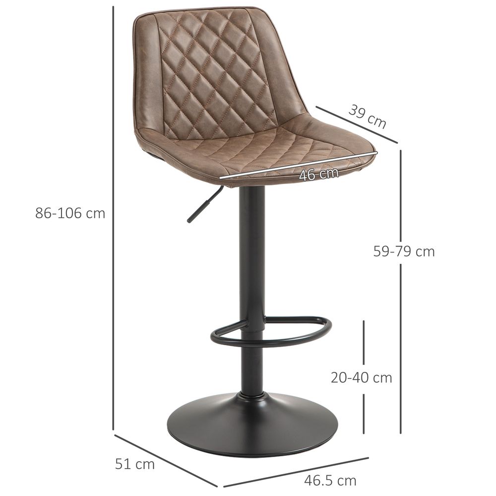 Bar Stools Set of 2, Adjustable 360° Swivel Chairs, Brown. Stylish, Comfortable