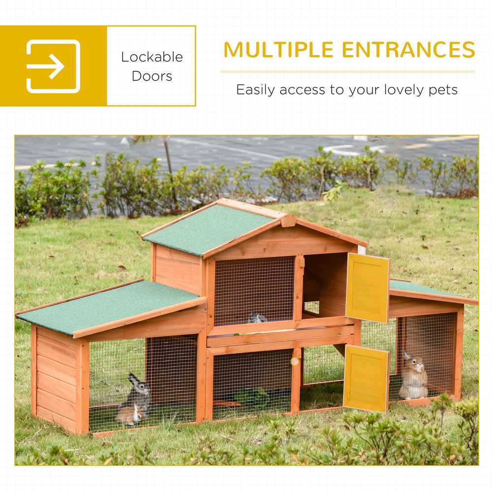 Large Rabbit Hutch Outdoor, Wooden Guinea Pig Hutch Small Animal House, Play Run Cage Outdoor Use 215 x 63 x 100 cm