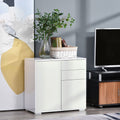 High Gloss Frame Sideboard, Side Cabinet, Push-Open Design with 2 Drawer for Living Room, Bedroom, White in White