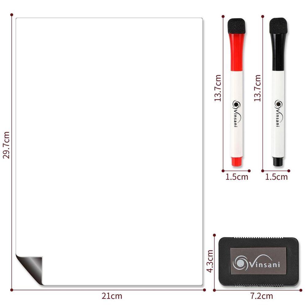 A4 Whiteboard Bundle: 2 Markers, Eraser