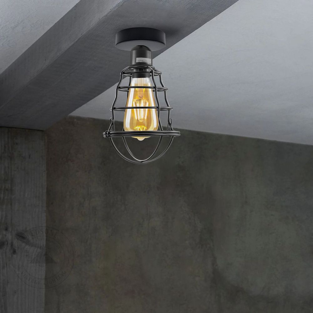 Metal Ceiling Rose Light Fitting - Vintage Wavy Wire Cage