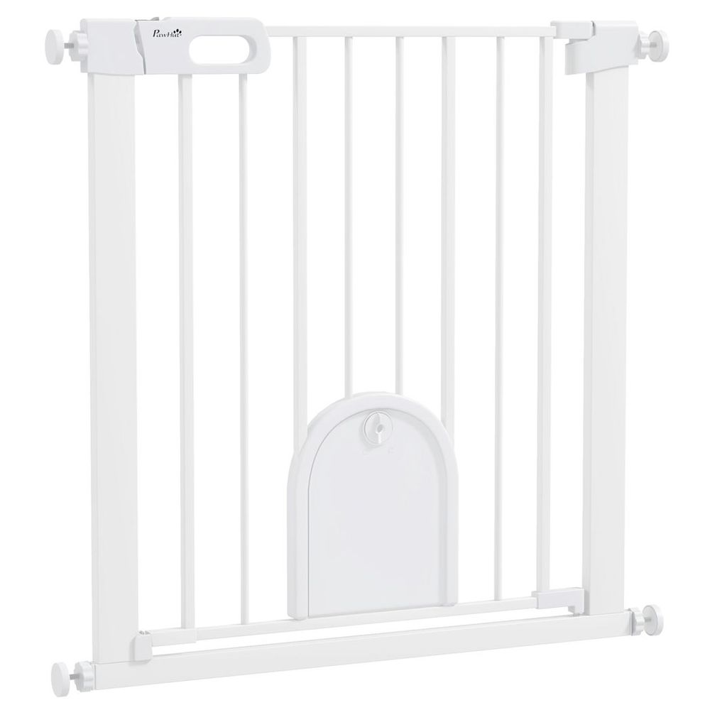 Pet Safety Gate: Pressure Fit Stair w/ Small Door - Double Locking - Secure