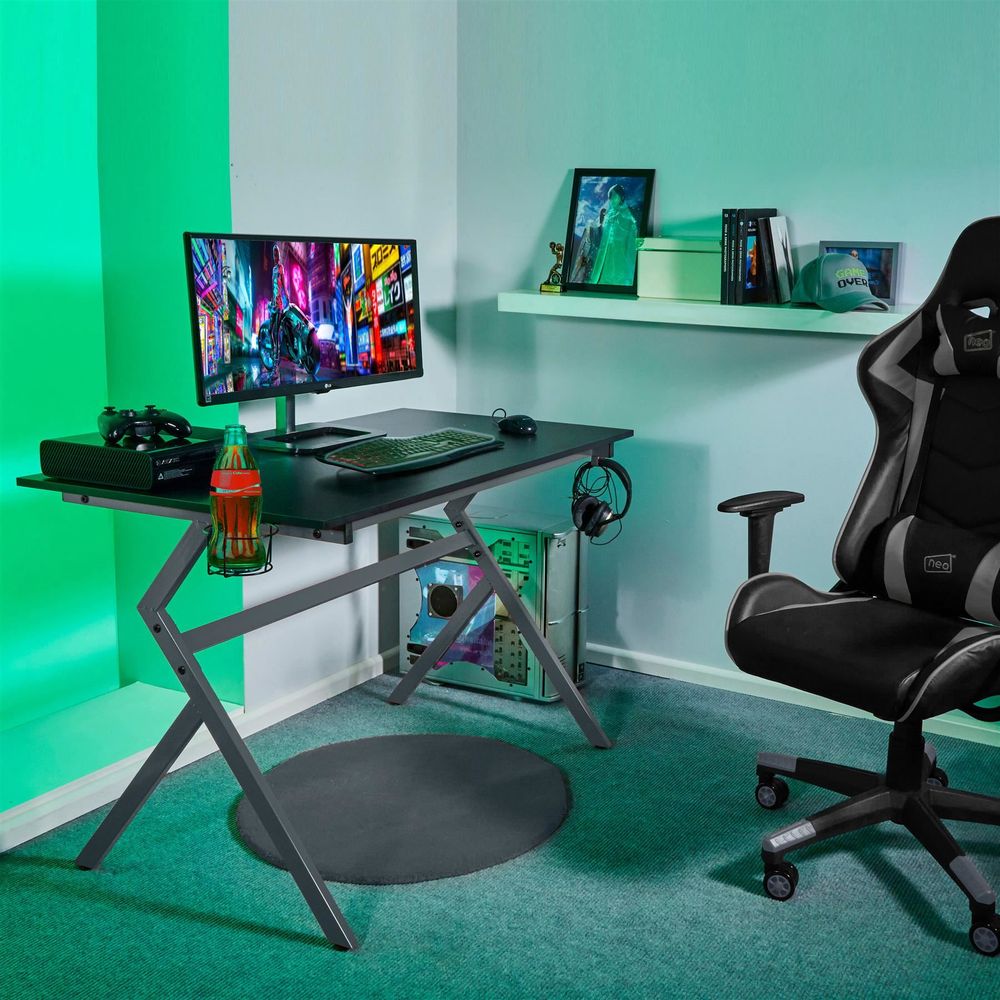 Ergonomic Gaming Desk with Headphone Hook GREY