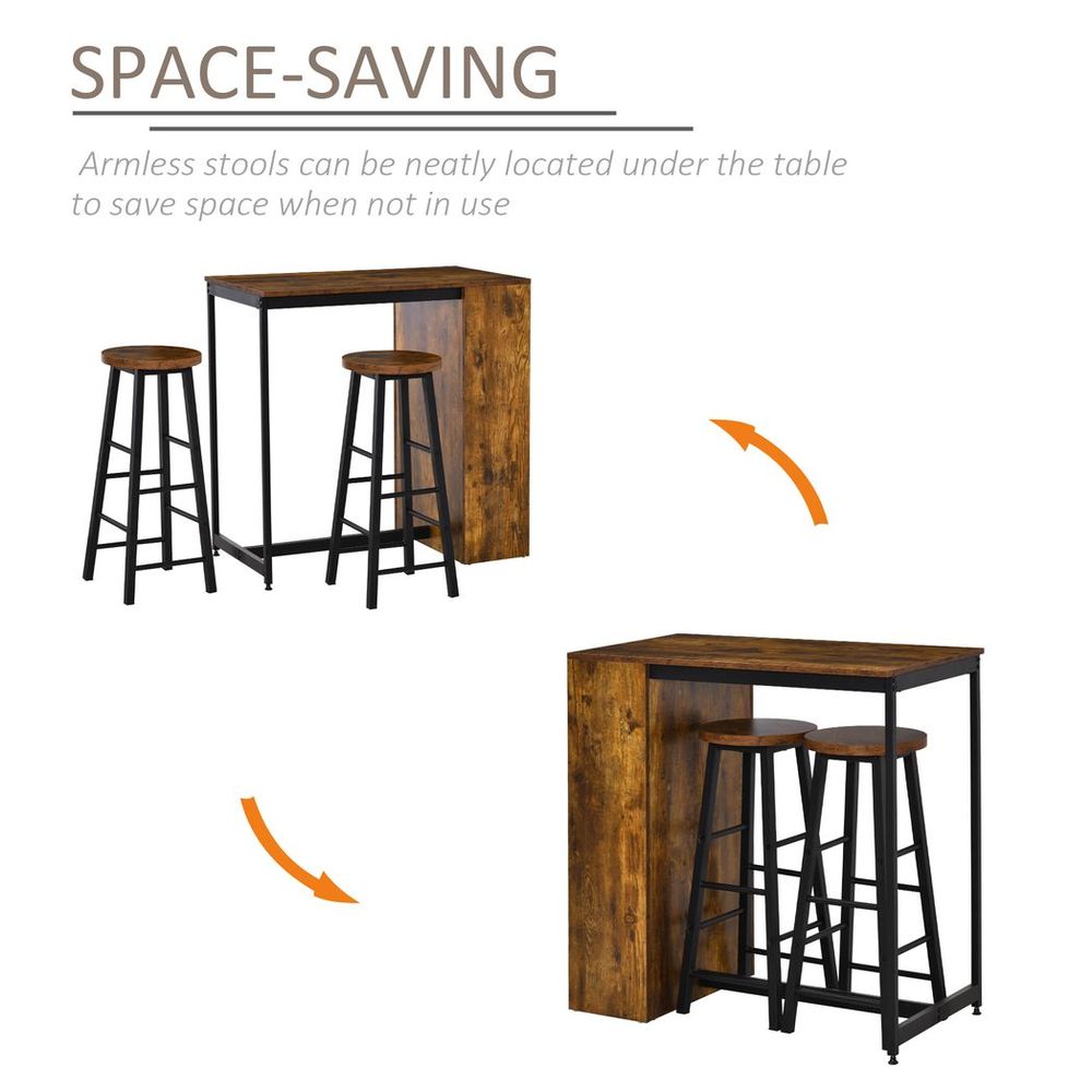 3 pc Bar Table Set: Height Table, 2 Stools w/ Storage & Footrest - for Small Spaces