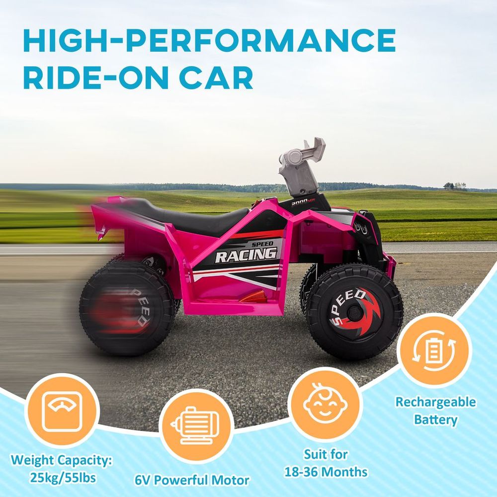 Electric Quad Bike, 6V Kids Ride-On ATV, for Ages 18-36 Months - Pink