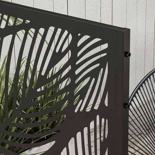 6.5FT Metal Outdoor Privacy Screen Panel with Stand, Leaf Style