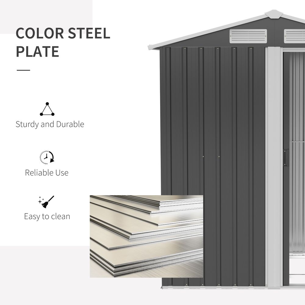 Outdoor Storage Shed, Sliding Door, Sloped Roof 152 x 132 x 188 cm, Grey