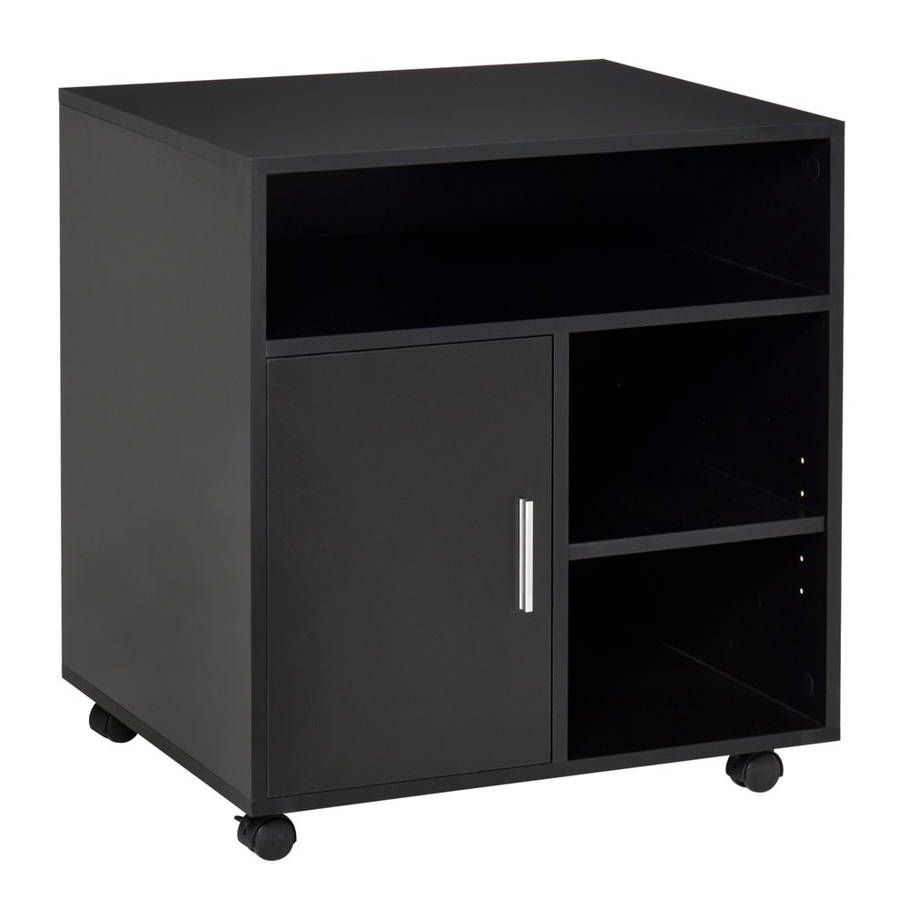 Multi-Storage Printer Stand Unit Office Desk Side Mobile Storage w/Wheels Modern Style 60L x 50W x 65.5H cm - Black