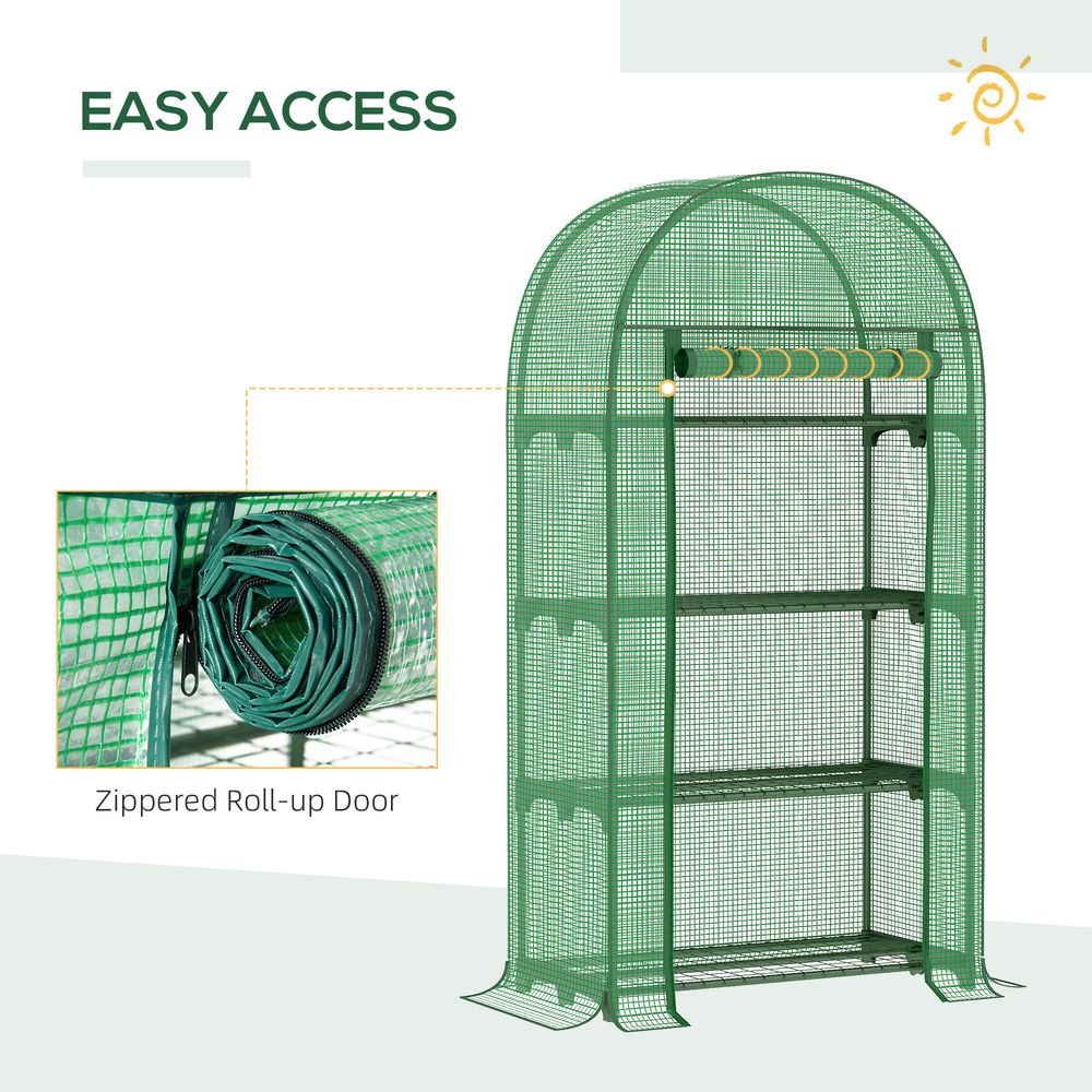 Portable Mini Greenhouse: 80x49x160cm, Steel Frame, PE Cover, Roll-Up Zip Door, Green