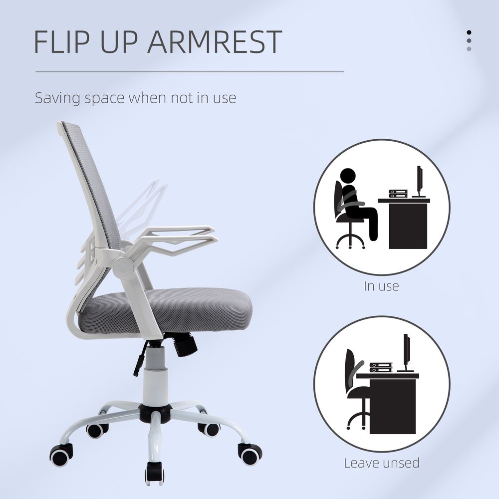 Office Chair, Ergonomic Desk Chair, Executive Computer Chair with 90° Flip-up Armrest and Lumbar Support, Adjustable Height for Home/Office, Grey